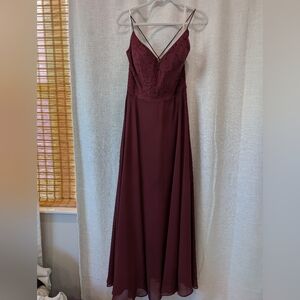 Elegant Burgundy Lace Bridesmaids Dress